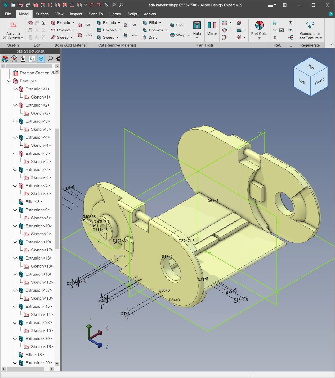EDB Custom Works: diseño CAD de un eslabón de cadena portacables (Kabelschlepp) (1)